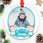 Personalized Photo Any Text Christmas Snow Man Round Ornament Round Ornament (Two Sides) Back