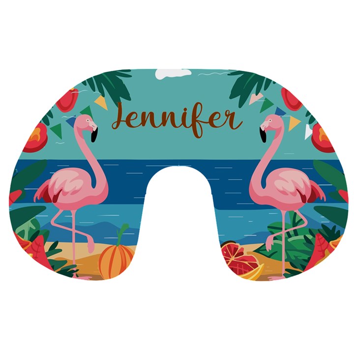 Personalized Name Any Text Holiday Flamingo Travel Neck Pillow Travel Neck Pillow