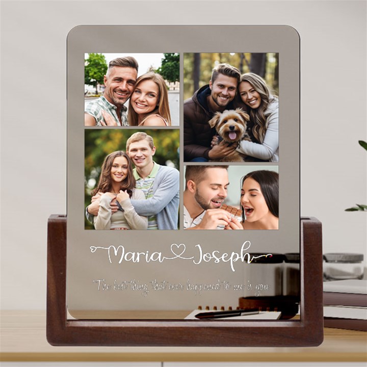 Personalized 4 Photo Name Any Text Couple Valentine Day Acrylic UV Print 6  Tabletop Frame (U-Shape)