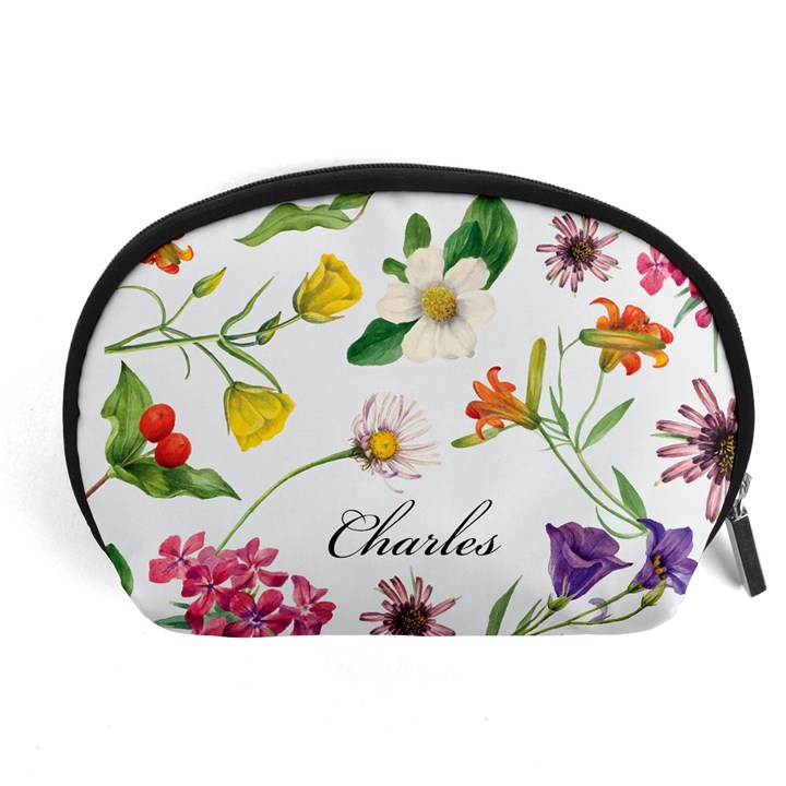 Personalized Hand Drawn Floral Name Any Text Accessory Pouch (Large)