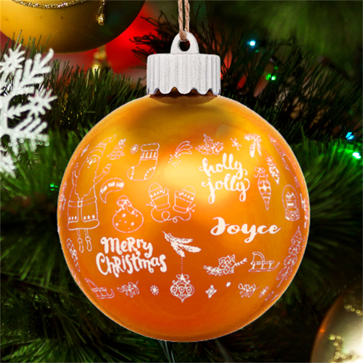 Personalized Merry Christmas illustration Name LED Glass Sphere Ornament