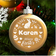 Personalized Easter Day Rabbit Name Led Glass Round Ornament