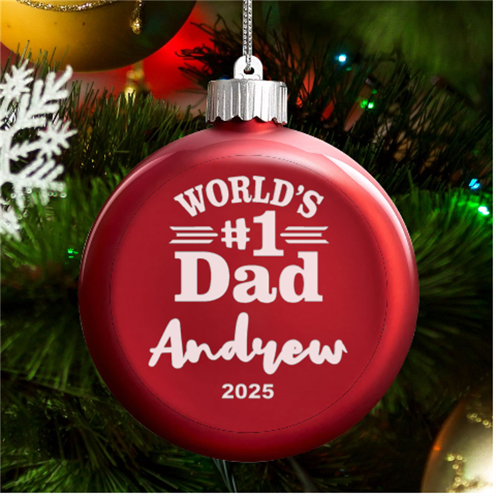 Personalized Dad Fathers Day Name LED Glass Round Ornament