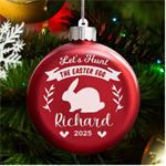 Personalized Easter Day Rabbit Egg Name LED Glass Round Ornament Front