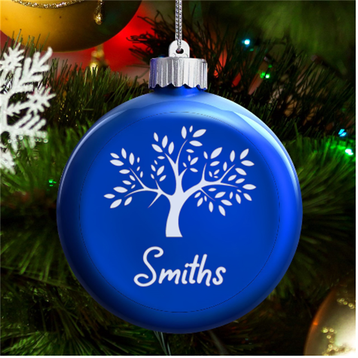 Personalized Family Tree Name LED Glass Round Ornament
