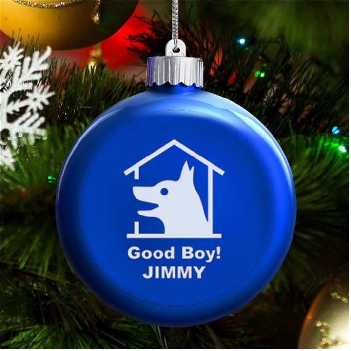 Personalized Name Dog Houes LED Glass Round Ornament