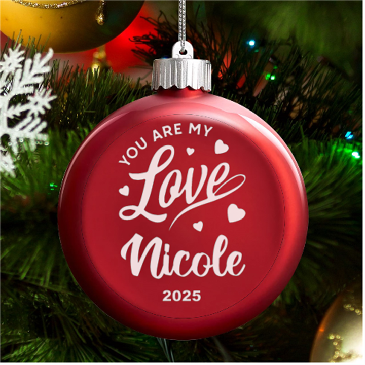 Personalized You are My Love Couple Name LED Glass Round Ornament