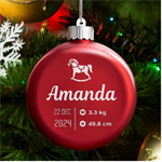 Personalized New Birth Baby Name LED Glass Round Ornament Front
