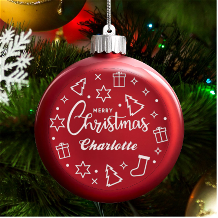 Merry Christmas Icons LED Glass Round Ornament
