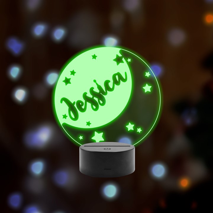 Personalized Night Light Moon Name Remote LED Acrylic Message Display (Black Round Stand) 
