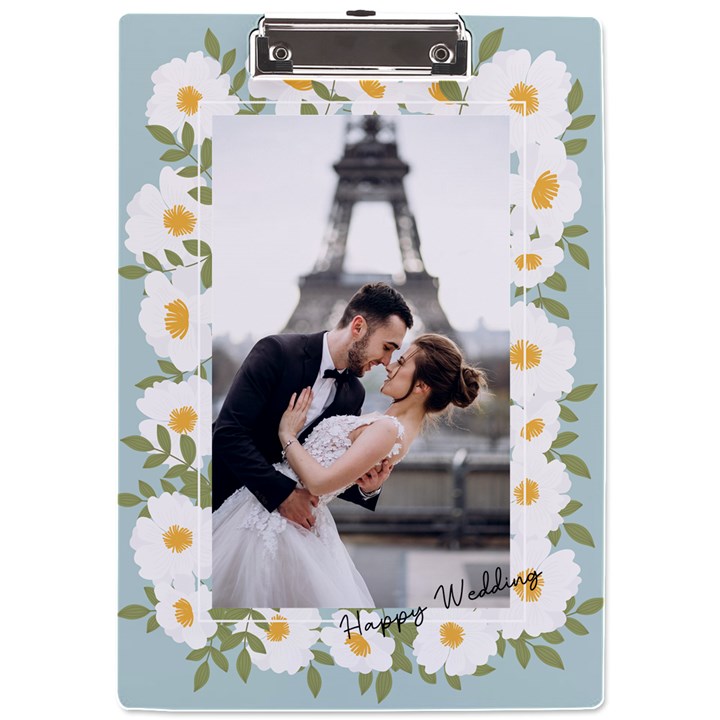 Personalized White Flower Photo Name A4 Acrylic Clipboard A4 Acrylic Clipboard