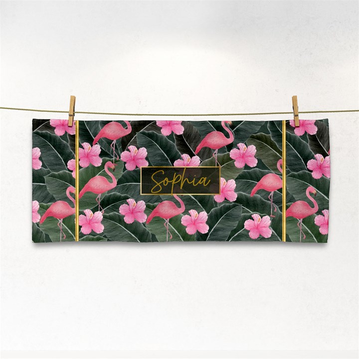 Personalized Tropical Summer Flamingo Name Any Text Hand Towel Hand Towel