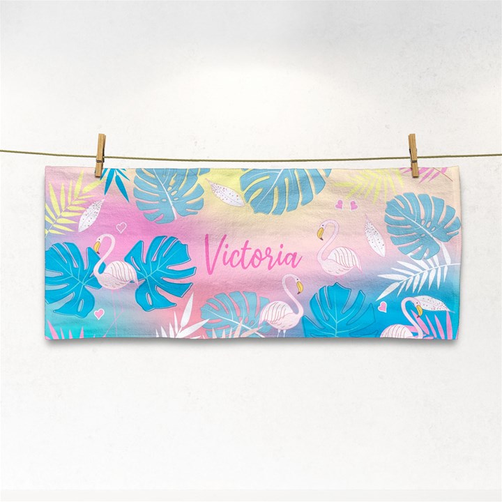 Personalized Tropical Summer Flamingo Name Any Text Hand Towel Hand Towel