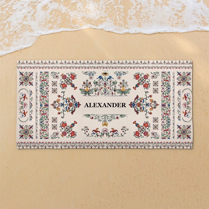 Custom Vintage Flourish Ornament Any Text Name 54 X27  Super Absorbent Beach Towel	