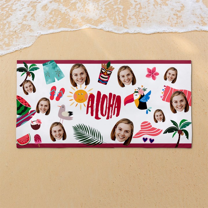 Custom Tropical Summer Photo Many Head Any Text Name 54 X27  Super Absorbent Beach Towel	