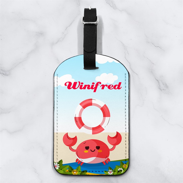 Beach Crabs with Swim Ring Any Text Name Nappa Leather Luggage Tag Rectangle