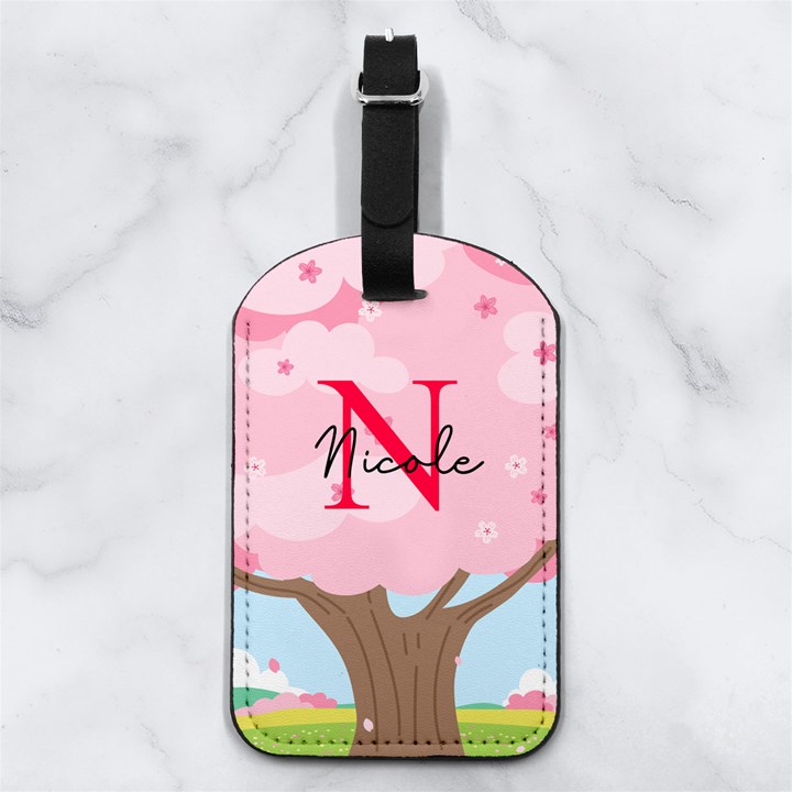 Cherry Blossom Tree Any Text Name Nappa Leather Luggage Tag Rectangle
