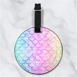 Custom Initial Name Mermaid Pearls Nappa Leather Luggage Tag Round Back