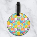 Lemon Fruits Flower Any Text Name Nappa Leather Luggage Tag Round Back