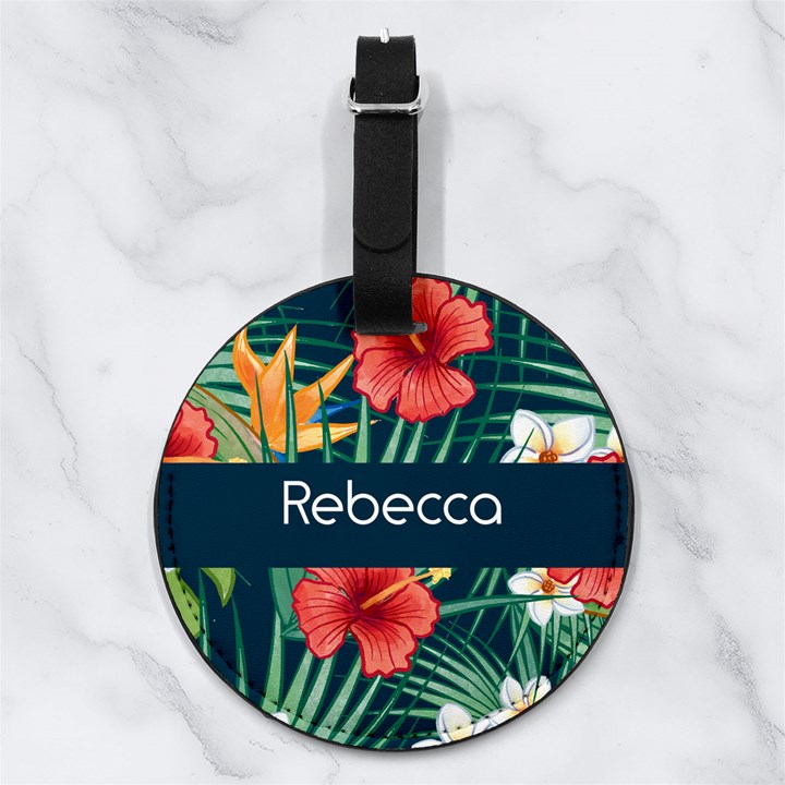 Forest Flower Any Text Name Nappa Leather Luggage Tag Round
