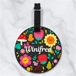 Lovely Flower Pattern Any Text Name Nappa Leather Luggage Tag Round Front