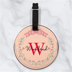 Custom Initial Name Ribbon Frame Nappa Leather Luggage Tag Round Front