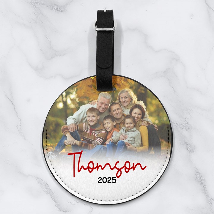 Custom Photo Family Name Any Text Nappa Leather Luggage Tag Round