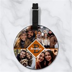 Custom Initial Name Any Text Photo Nappa Leather Luggage Tag Round Back